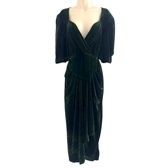 Green Sweetheart Neckline Velvet Puff Sleeve Midi Dress Size 3XL 22 24 Plus Sz - Picture 1 of 9